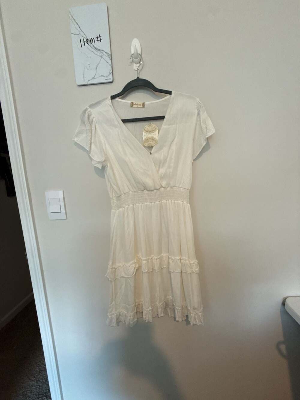 Altar'd State White V-Neck Ruffle Hem Mini Dress